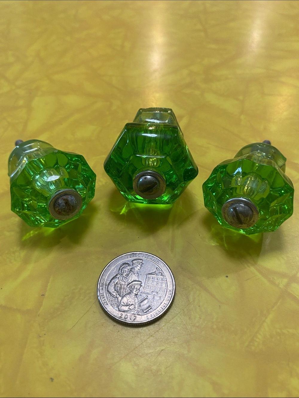 Vintage Green Glass Cabinet Knobs